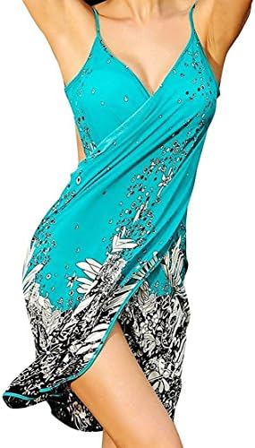 Aoqueen Fashion Women's Spaghetti Strap Backless Bikini Cover Up Beach Dress Wrap Green One Size