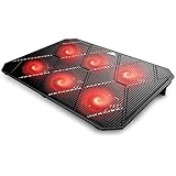Pccooler Laptop Cooling Pad, Powerful Slim Quiet Laptop Cooler for Gaming Laptop - 6 Red LED Fans - Dual USB 2.0 Ports - Portable Height Adjustable Laptop Stand, Fits 12-17 Inches (PC-R6)