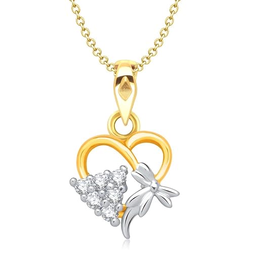 Vina Jewels Valentine Triangle Heart Shape Gold and Rhodium plated Pendant - P1144G [VKP1144G]