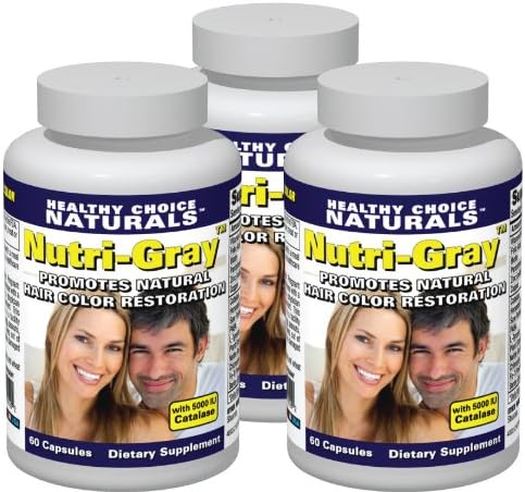 Nutri-Gray Hair Color Restoration Vitamin with Catalase-Helps Reduce Gray Hair Naturally (3 Bottles - 180 Capsules)