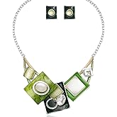 CSY Fashion Boho Oval Crystal Opals Statement Bib Necklace Earrings Bohemian Enamel Costume Jewelry Set Gifts for Women