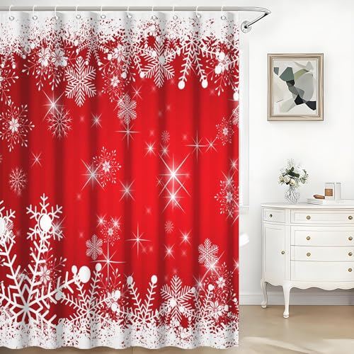 TTQYFNM Christmas Shower Curtain Red and White Snowflakes Winter Wonderland Merry Xmas Shower Curtain for Bathroom Bathtub Decor Waterproof Washable Fabric Bath Curtains Set with Hooks,54x72inch at Amazon
