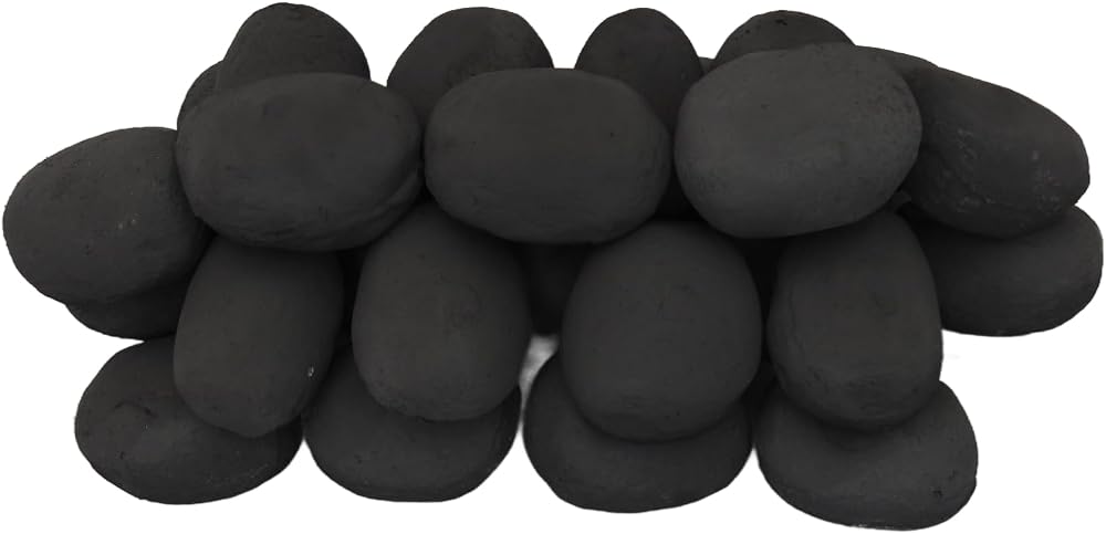 The Stove Wizard Gas Fire Pebbles 30 Large Black Ceramic Heat Resistant 70x50mm