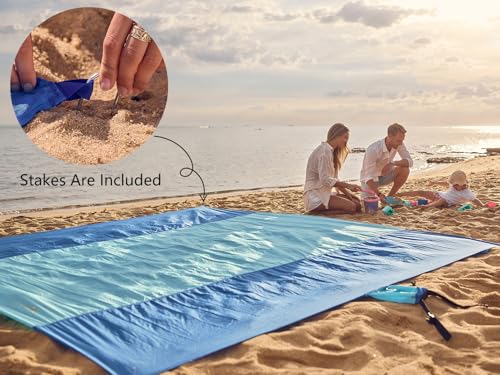 WEKAPO Beach Blanket Sandproof Waterproof, Extra Large Beach Mat, Oversized & Compact Sand Free, Quick Drying Beach Essentials for Vacation, Cruise, Picnic & Camping with Stakes