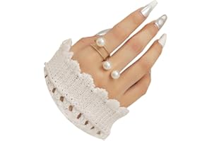 Cicod Vintage Pearl Ring Stacking Pearl Cluster Rings Adjustable Open Pearl Full Finger Ring Trendy Personality Pearl Statement Jewelry for Women Girls
