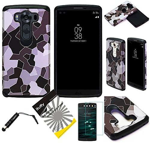 For LG V10 ITUFFY (TM) 3items Combo: Screen Protector + Stylus Pen + Dual Layer Shock Proof Hybrid Armor Case (Grey Army Camouflage)