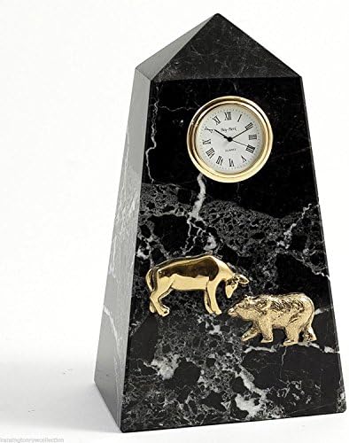 CLOCKS - "WALL STREET" BULL AND BEAR DESKTOP CLOCK - MARBLE CLOCK
