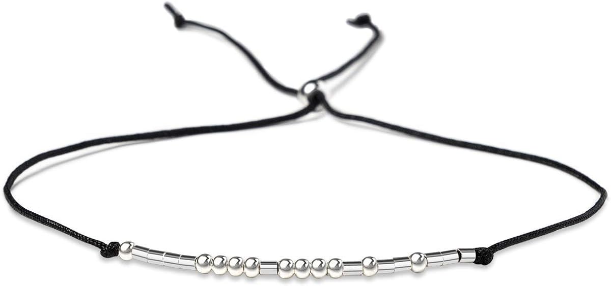 Fuck Cancer Bracelet Morse Code Jewelry Gift for Her Sterling Silver Beads on Silk Cord inspirational Gift for Women: Clothing