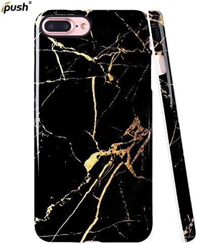 iPhone 7 Plus Marble Case, ipush Marble Design Full Slim-Fit Bumper Glossy TPU Soft Rubber Silicone Cover Phone Case for Apple iPhone 7 Plus (2016) / iPhone 8 Plus (2017) (black)