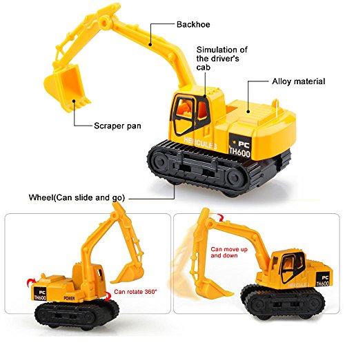 Gimilife Play Vehicles, 6 Set Toy Construction Vehicles, Assorted Trucks Mini Car Toy, Friction Powered Push & Play Engineering Vehicles for Age 3 Years and Up Boys and Girls as Gift