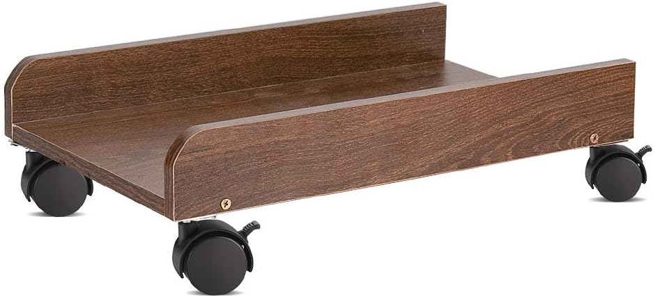 Liitrton Mobile CPU Stand with Locking Caster Wheels Wooden Computer Tower Stand Desktop Rolling PC Stand (No Rear Protection, Brown): Home Audio & Theater