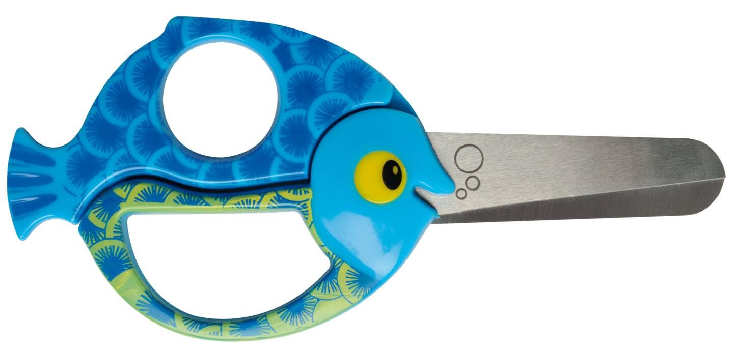 Fiskars Children's Animal Scissors with Fish Motif, From 4 years, length: 13 cm, For right and left handers, Stainless steel blade/plastic handles, Blue, 1003746