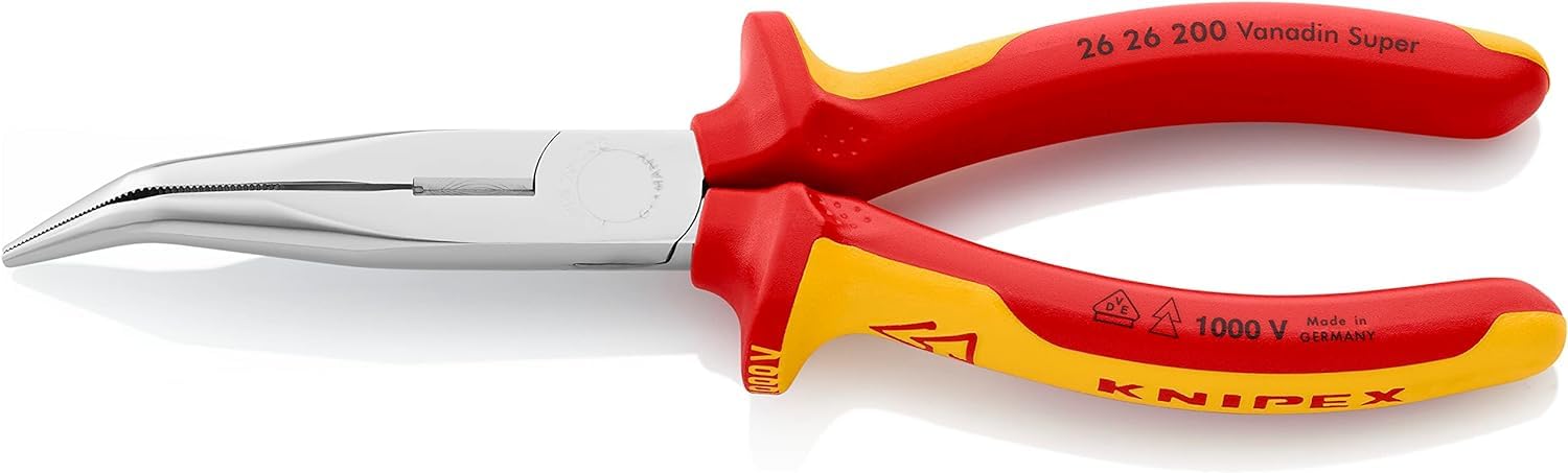 KNIPEX Snipe Nose Side Cutting Pliers (Stork Beak Pliers) Self-Service Card Chrome-Plated Insulated with Multi-Component Grips, 26 26 200 SB