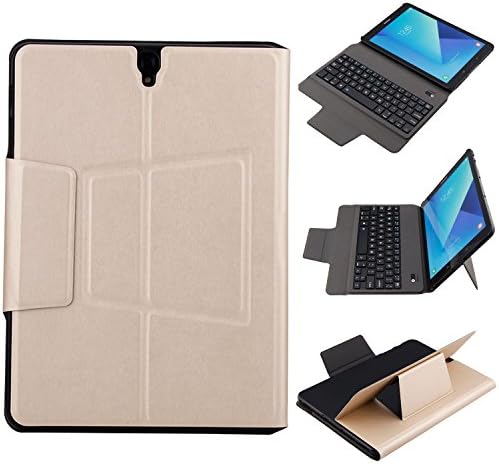 Tab S3 Keyboard Case,Genjia Ultra-Slim PU Leather Impact Resident Flip Folio Book Design Cover Built-in Rechargeable Wireless Bluetooth Keyboard for Samsung Galaxy Tab S3 9.7" T820/T825 (Gold)