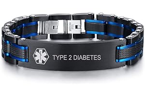 MEALGUET Personalized Free Engraving Men's 2-Tone Black Blue Masculine Stainless Steel Medical Alert ID Bracelet for Men