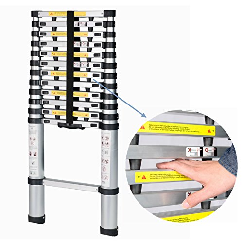 GOOD LIFE 12.5 FT EN131 Professional Folding Aluminum Lightweight Multi Purpose Telescoping Ladder Finger Protection Extension Ladder with Spring Loaded Locking HMI418