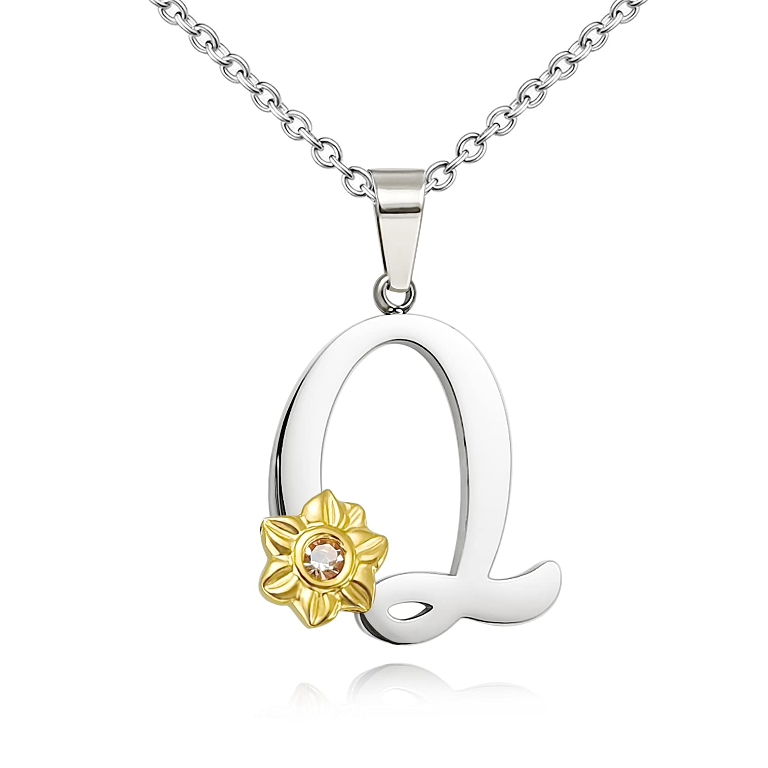 Shining Charm Pendant Necklace Silver Tone Initial Q Necklace For Women 18Th Birthday Gifts for Girls Jewellery