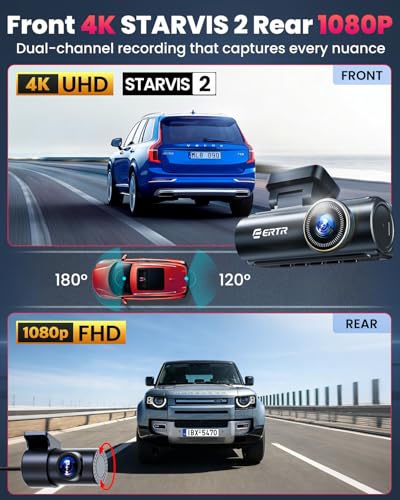 4K Dash Cam Front and Rear, 5GHz WiFi Dashcam with 64GB SD Card,4K+1080P Dual Car Dash Camera, Full HD Dash Cam with APP Control, G-Sensor, WDR, Loop Recording Easy Setup