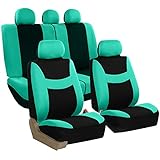 FH GROUP FH-FB030115-SEAT Light & Breezy Mint/Black Cloth Seat Cover Set Airbag & Split Ready- Fit Most Car, Truck, Suv, or Van