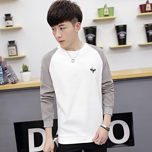 ZHENN-Mens Long Sleeve T-shirt shirt round neck sweater slim Korean spring tide of youth clothes,M,gray