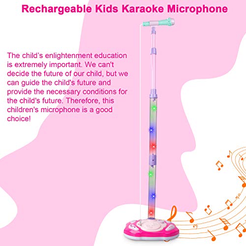 SAOCOOL Kids Microphone, Rechargeable Kids Karaoke Machine, Toddler Microphone Music Toy Set with Colored Lights Flashing & Adjustable Stand for Children Over 3 Years Old - Thumbnail 5
