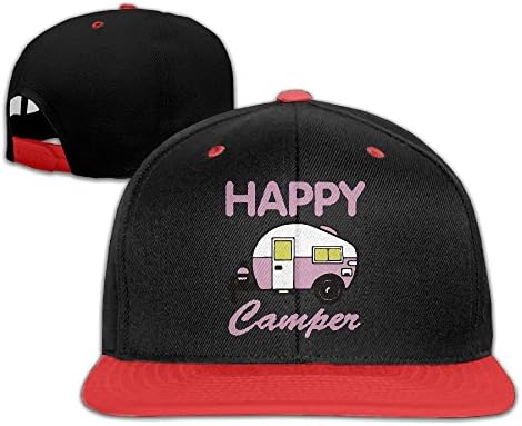 Happy Camper Men's Adjustable Snapback Hip Hop Dad Hat Cap Flat Brim Red Baseball Cap for Men Women