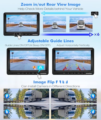 URVOLAX Truck Reversing Camera Wireless with AI Detection: Wireless Camera with 7 Inch 1080P FHD Monitor for Motorhome Caravan Trailer - Wireless System with Beep Alarm Loop Recording Zoom Function Night Vision