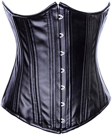 LFFW Full Spiral Steel Boned Corset/ Black Faux Leather Slim Basque Underbust XX-Large