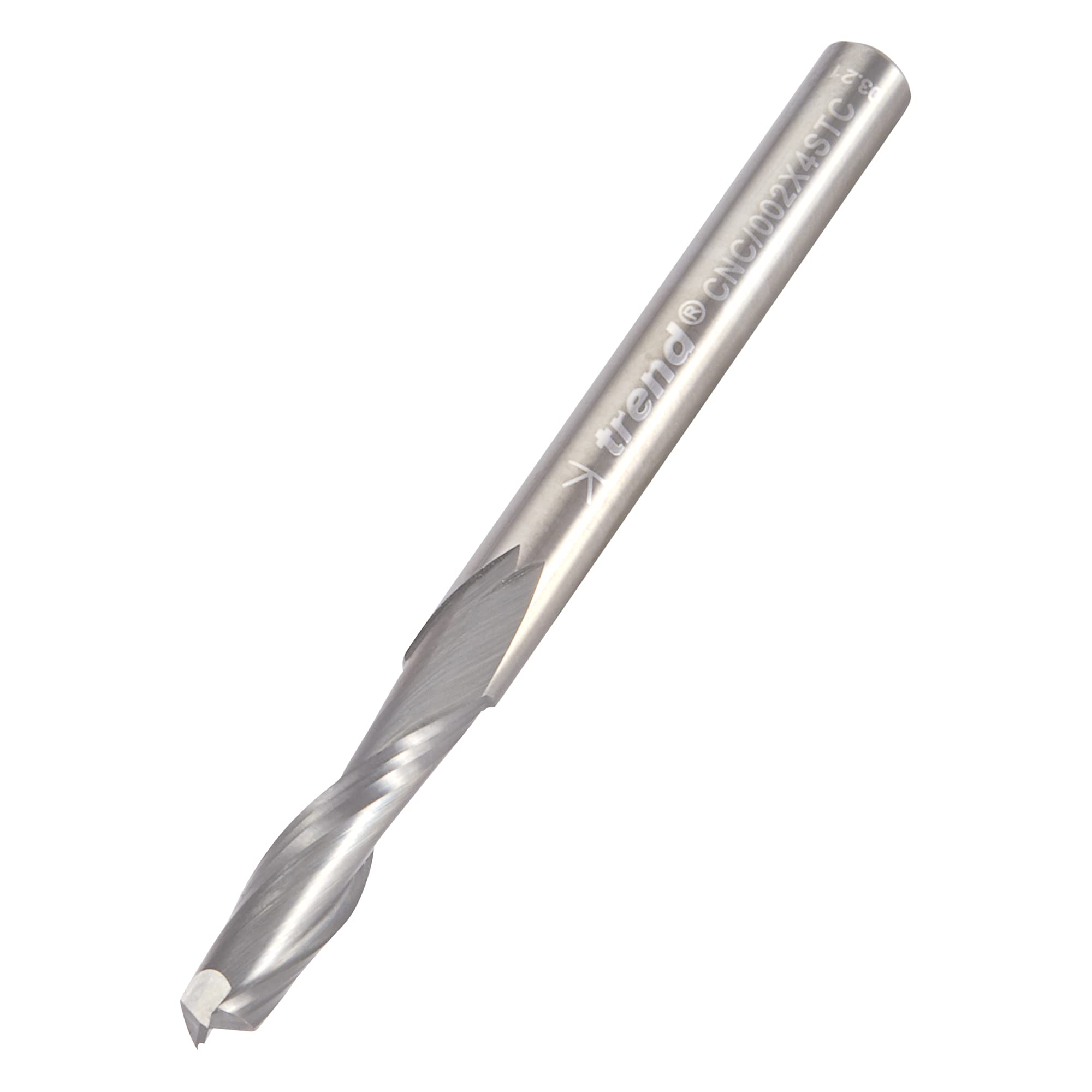 Trend CNC Two Flute Spiral Up-Cut Router Cutter, 4mm Shank, 4mm Cut Diameter & 17mm Cut Length, 45mm Overall Length, Solid Tungsten Carbide, CNC/002X4STC