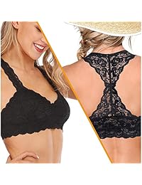 Bralette Bralette de encaje para dama, con cuello en V profundo, sujetador inalámbrico