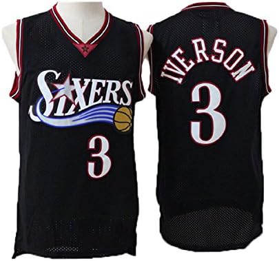Seonyer Kid's Iverson Jerseys Philadelphia 3 Youth Jersey Boys Basketball Jerseys Black (l)