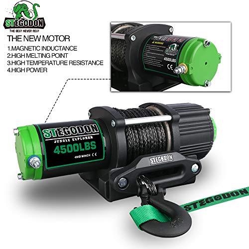 STEGODON 4500 lb. Electric Winch,ATV/UTV Winch with Synthetic Rope,12V Electric Boat Trailer Winch Kit with Wireless Remotes and Mounting Bracket - Image 5
