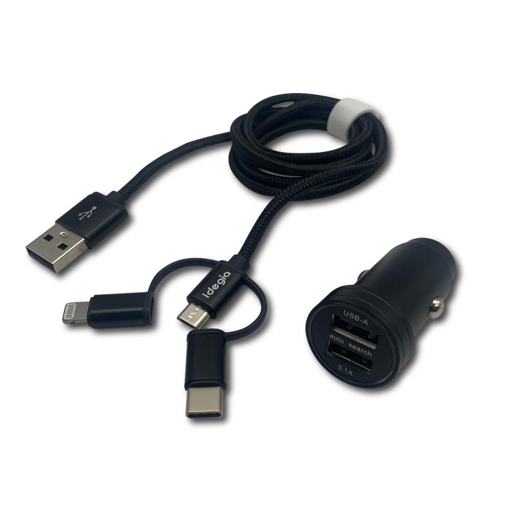 idegia 3.1A アルミUSBチャージャー＆マルチライトニングケーブル MFI APPLE認証ケーブル USB-A/MicroUSB + Type-C + Lightning USB2ポート付きA/A X-255商品画像
