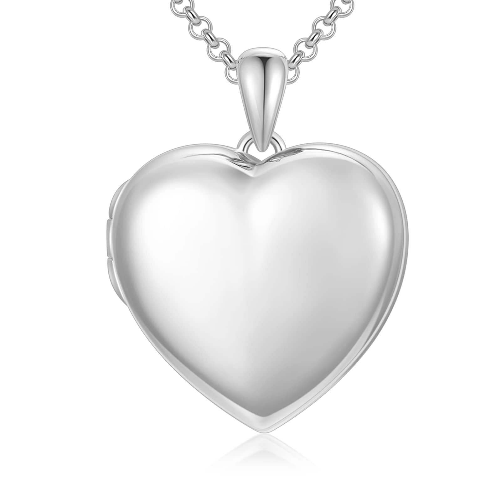 SOULMEET 18k White Gold Plated Silver Minimalist Style Blank Heart Locket Necklace That Holds Pictures Photo Locket Necklace (Locket only)