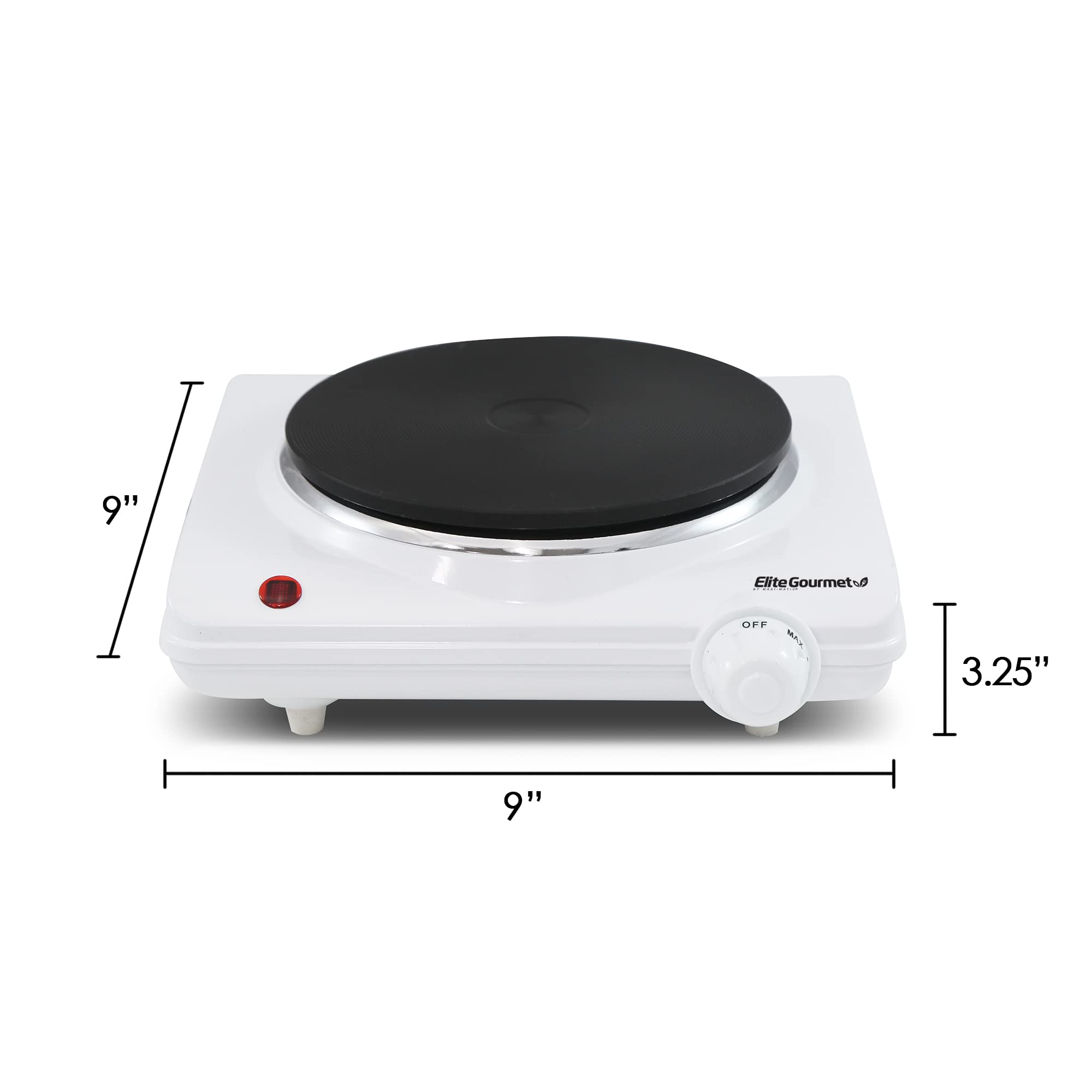 Elite Gourmet ESB-301F Countertop Single Cast Iron Burner, 1000 Watts Electric Hot Plate, Temperature Controls, Power Indicator Lights, Easy to Clean, White