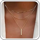 Andelaisi Boho Layered Bar Necklace Choker Gold Metal Rod Choker Necklace Vintage Stick Bar Pendant Necklace Geometric Vertical Bar necklace Chain Jewelry for Women