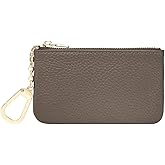Masien Rauder Luxury Zip Key Chain Pouch | Mini Coin Purse Wallet Card Holder with Clasp | for Men Women (Grey - Pebbled Leather)