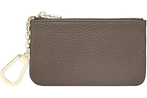 Masien Rauder Luxury Zip Key Chain Pouch | Mini Coin Purse Wallet Card Holder with Clasp | for Men Women (Grey - Pebbled Leather)