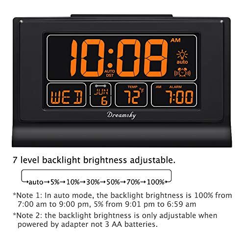 DreamSky Digital Alarm Clock with Battery Backup for Bedroom, Auto Set