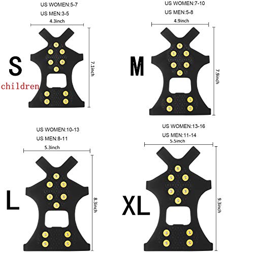 StyleZ 10-Stud Spikes Anti Slip Snow Ice Grips Over Shoe Traction Cleats Rubber Crampons Slip-on Stretch Footwear (M)