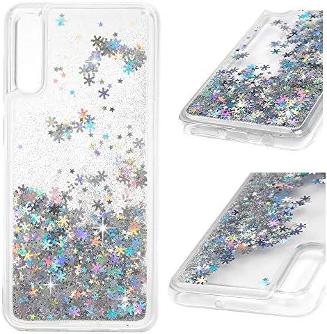 AuchSo Samsung A70 Phone Case, Liquid Glitter Creative Liquid Quicksand Flowing TPU Cover with Flexible Soft Anti Slip Protective Skins-Silver