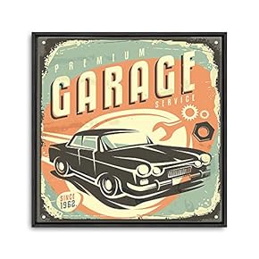 Framed Canvas Wall Art for Living Room, Bedroom Vintage Garage Canvas Prints for Home Decoration Ready to Hanging - 16x16 inches