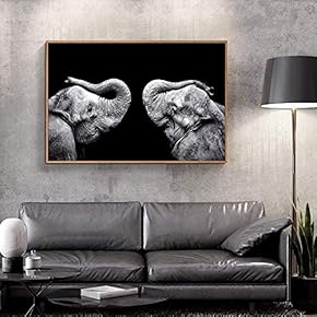 Floating Framed Canvas Wall Art for Living Room, Bedroom Black and White Wild Animal Canvas Prints for Home Decoration Ready to Hang - 16x24 inches