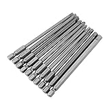 10pcs 1/4 Inch Hex Shank Long Magnetic BST Screwdriver Bits Set 100mm Power Tools (Slotted+Cross+Hex head)