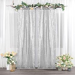 BEDDEB Silver Sequin Backdrop Curtain, 2PCS 2FTx8FT