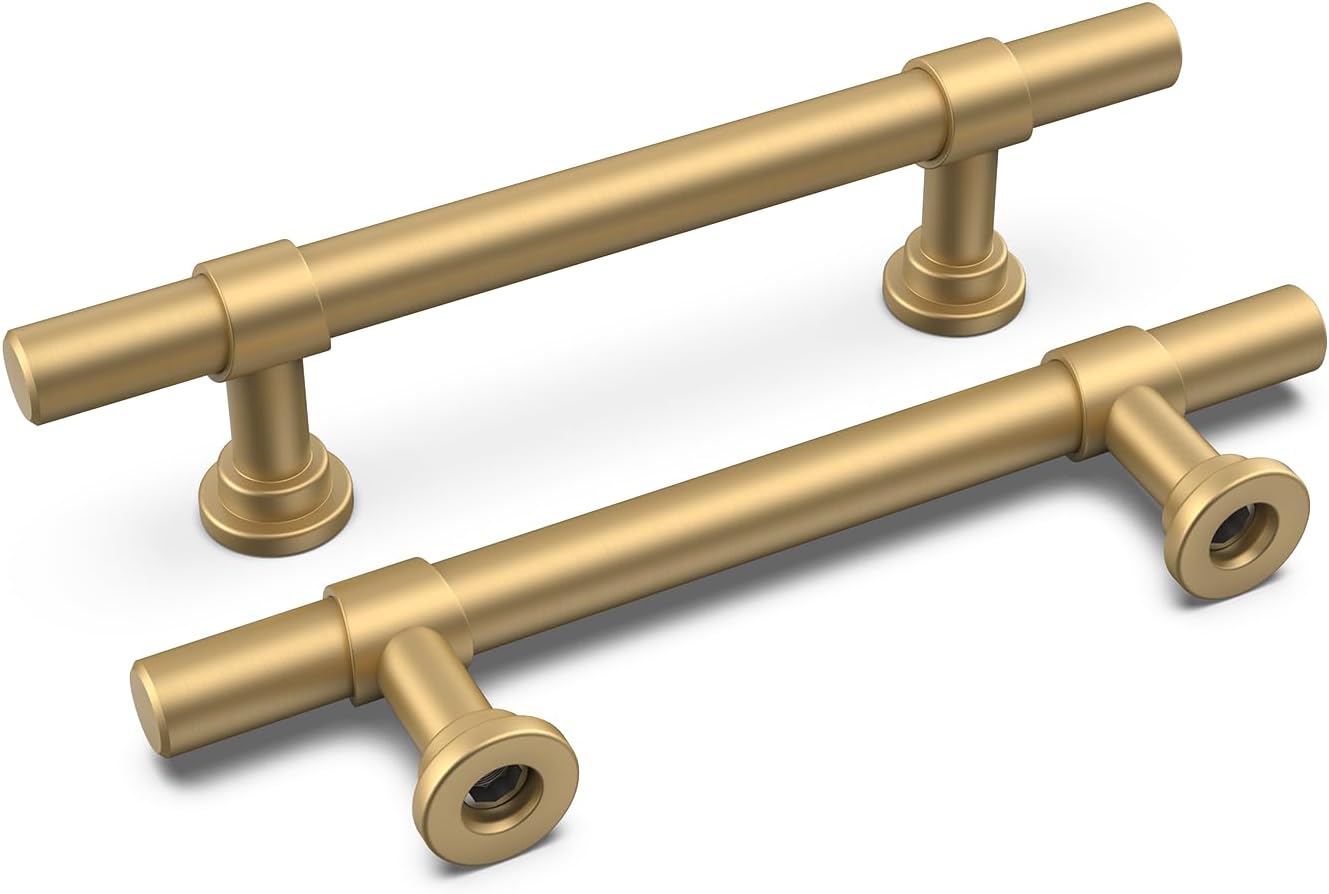 goldenwarm 10 Pack Gold Cabinet Handles Gold Drawer Pulls Brushed Brass Cabinet Pulls Gold Kitchen Cabinet Handles Cabinet Door Handles, 3in Gold Pulls 76mm Hole Center