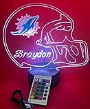 Miami Dolphins NFL Light Up Lamp LED Personalized Free Football Light Up Desk Light Lamp LED Table Lamp, Our Newest Feature - It's WOW, With Remote, 16 Color Options, Dimmer, Free Engraved, Great Gift