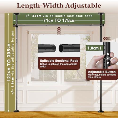 Yeabett Room Divider Rod - No Drilling Room Divider System 122-305cm (H) × 70-177cm (W) Adjustable Heavy Duty Freestanding Room Divider Wall Black
