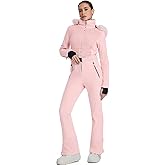 HOTIAN Women's One Piece Snowsuit, Waterproof Insulated Ski Jumpsuit with Faux Fur Collar for Skiing & Snowboarding