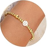Sistble Gold Beaded Bracelets for Women Teen Girl Gifts 14K Gold Plated Initial Bracelet Letter A-Z Bead Gold Ball Bracelet Mothers Day Gifts Birthday Anniversary Friendship Jewelry Gift for Her